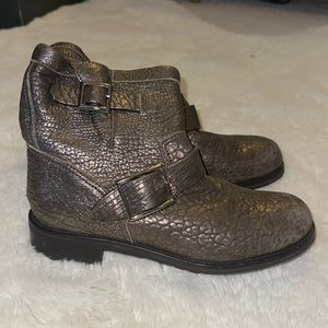 Jimmy Choo Youth biker boots in metallic pewter color